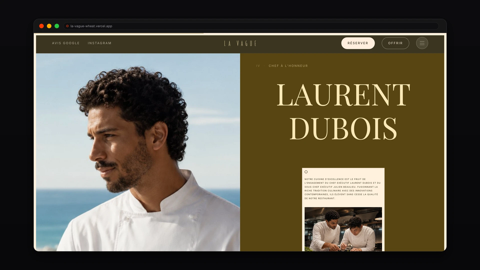 La Vague menu section